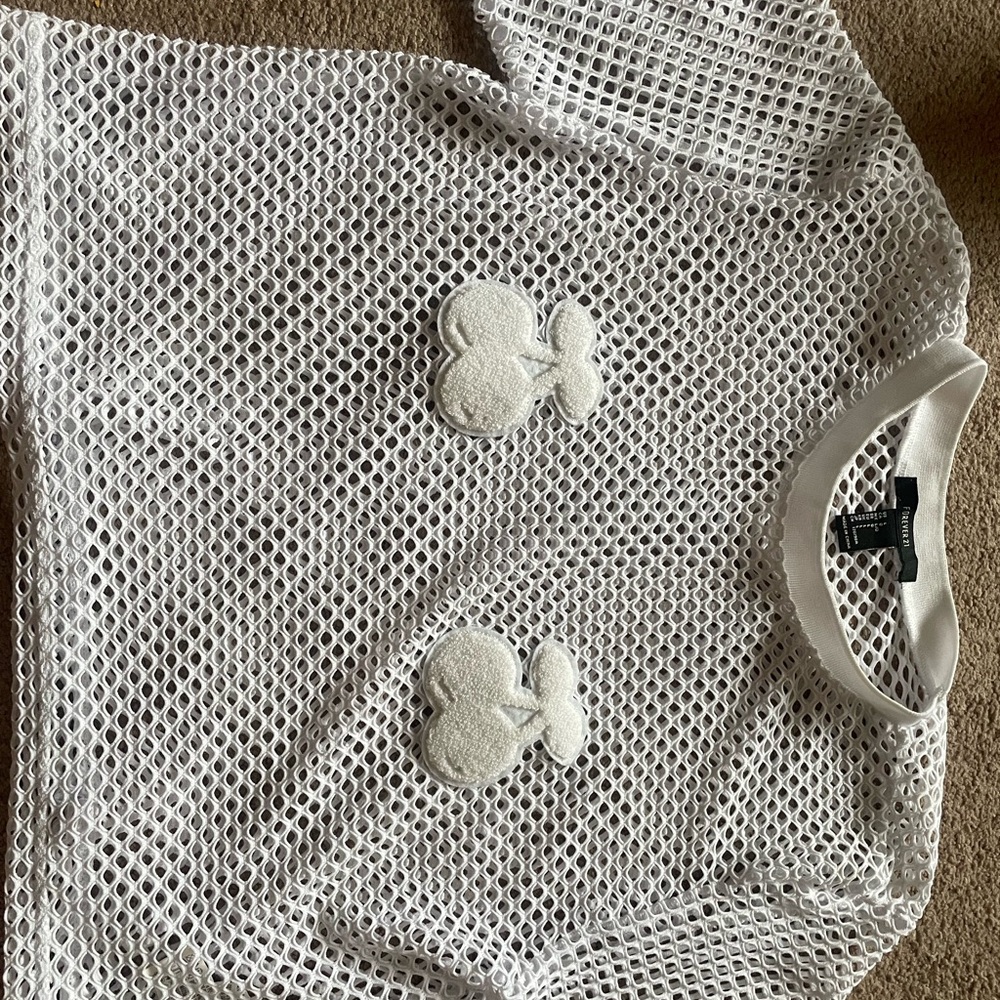 White Open-Knit Crop Top with Textured Design